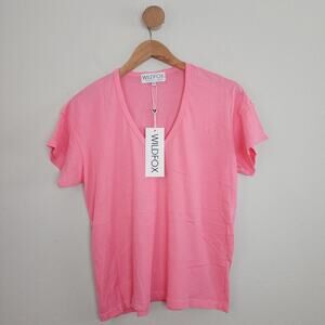 Wildfox Chrissy Pink Distressed V-Neck Cotton T-Shirt Sample Piece NWT - S
